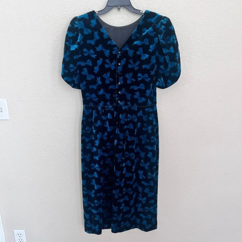 Vintage Lanz Originals Bows Velvet Dress Sz 12